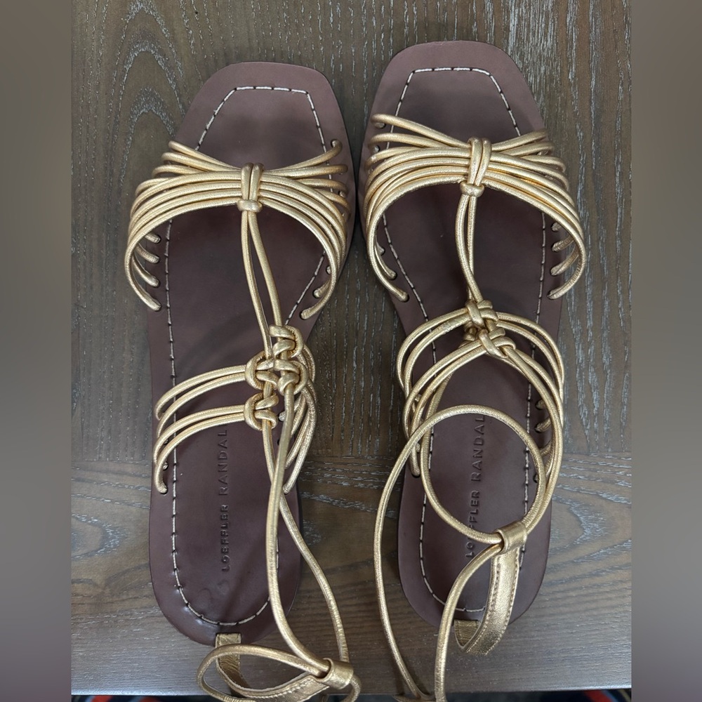 Loeffler Randall Romy Gold Brown Strappy Sandals - Picture 5 of 6